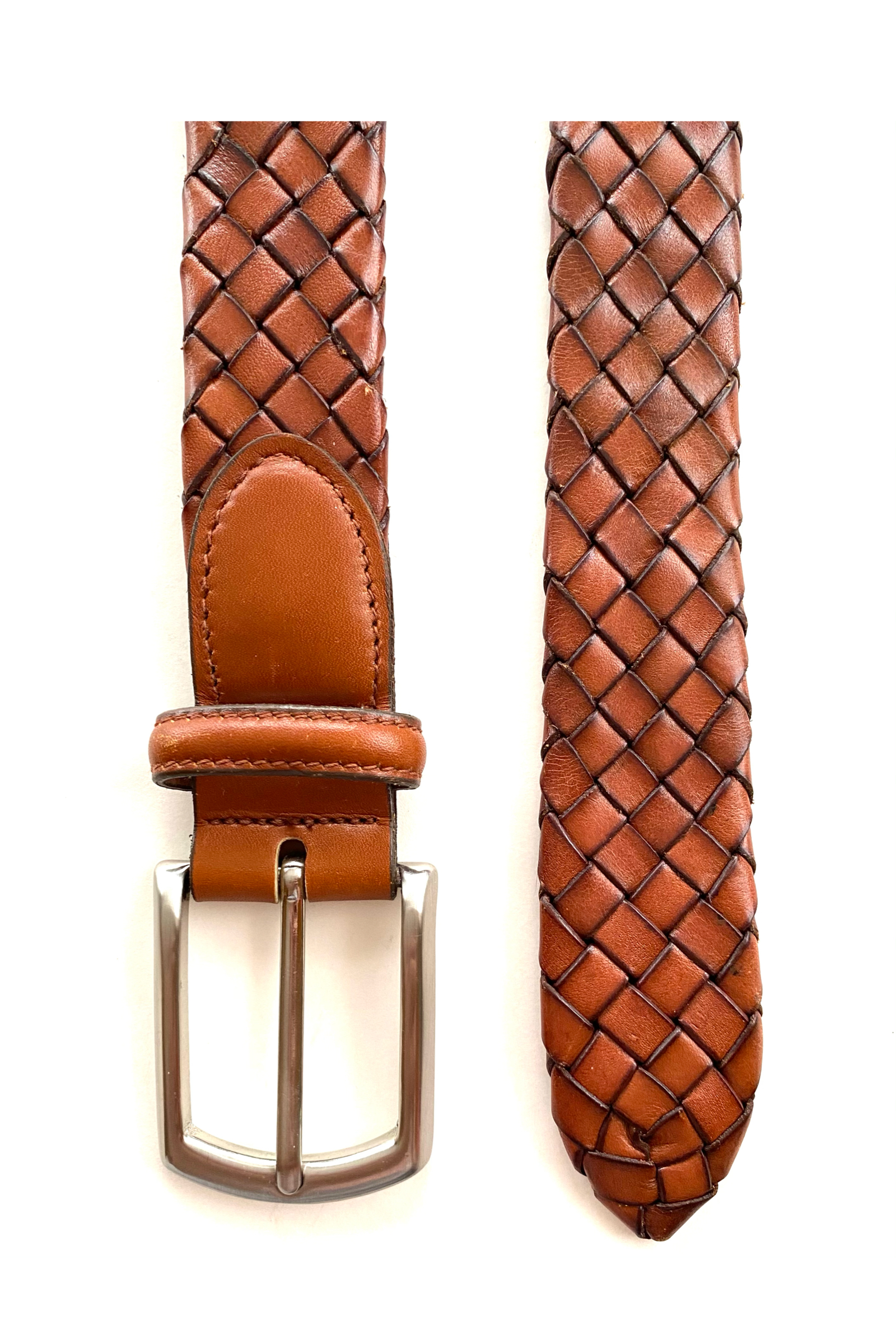 ALLEN EDMONDS mens brown leather braided belt Sz 38 | Modaville