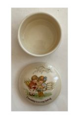 Vintage Porcelain Hallmark Trinket Container Abby Friendship Is A Cozy Feeling 1983