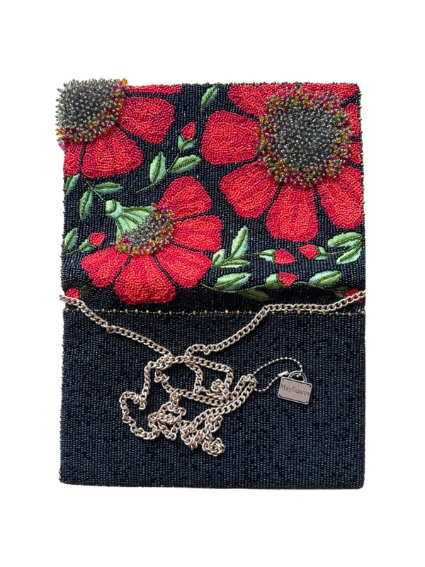 Mary Frances Red Poppies Beaded Bag